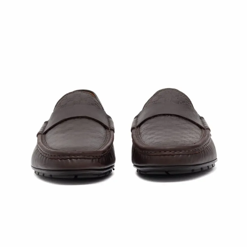 Gucci GG Microguccissima Monogram Brown Leather Loafers Mocasin US 10